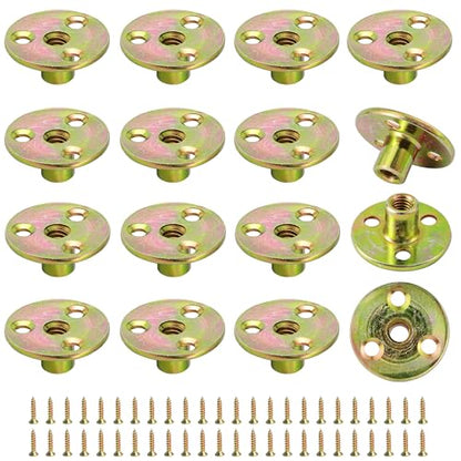 FoDau770 1/4"-20 Brad Hole T-Nut with Screws, Zinc Plated Carbon Steel 3-Hole T-Nuts, Insert Female Thread Mounting Fastener for Wood Furniture and DIY Project - 16 Set (64 Pieces) - size: 1/4"-20