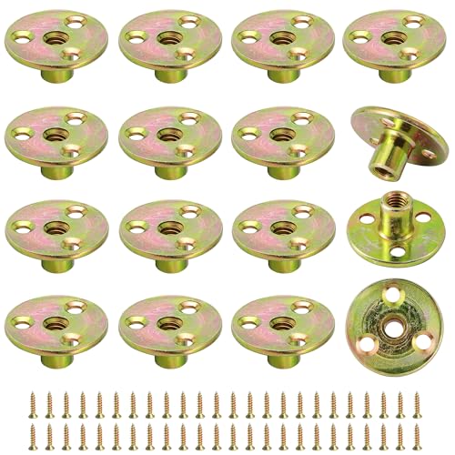 FoDau770 1/4"-20 Brad Hole T-Nut with Screws, Zinc Plated Carbon Steel 3-Hole T-Nuts, Insert Female Thread Mounting Fastener for Wood Furniture and DIY Project - 16 Set (64 Pieces) - size: 1/4"-20