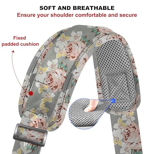 ZINZ 75" Shoulder Strap with Fixed Pad and Dual Balanced Buckles，Gray Flowers - color: Gray Flowers
