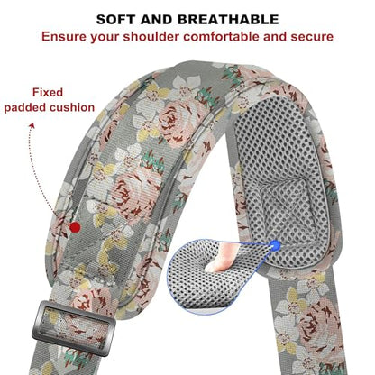 ZINZ 75" Shoulder Strap with Fixed Pad and Dual Balanced Buckles，Gray Flowers - color: Gray Flowers