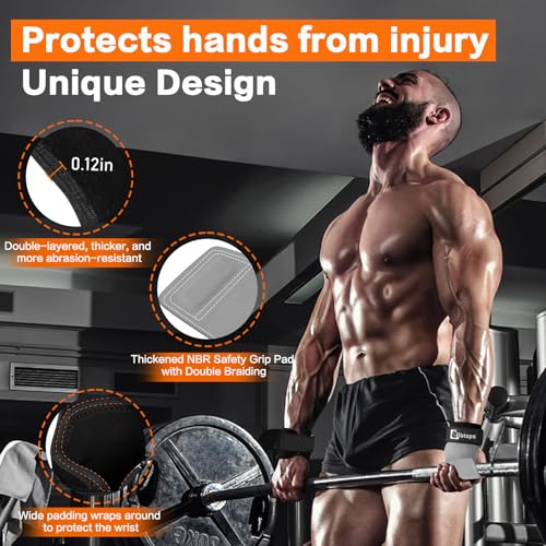Weight Lifting Wrist Strap, Double-Layer Leather Wrist Straps for Gym Strength Training Weightlifting,Deadlift and Powerlifting, Enhance Grip Strength Neoprene Padding Gym Workout Lifting Straps Men/Women Pair - color: Gray