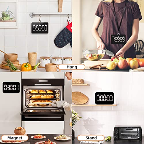 Rechargeable Digital Kitchen Timer for Cooking, Magnetic Timers with Countdown/up, Kids Timer with 5”LED Display 3 Brightness 4 Volume Adjustable for Classroom/Office/Home/Work/Study/Fitness/Game | Countdown/Up, 3 Adjustable Brightness, 4 Adjustable Volum