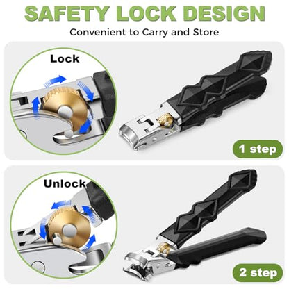 Toenail Clippers for Thick Nails, Nail Clippers Set, 5pcs with Leather Case | Toe Nail Clippers for Thick Nails for Seniors | Long Handled Nail clippers for Men | Sharp Slanted Ingrown Toenail Clippers