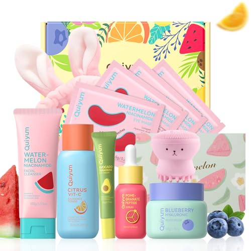 QUIYUM Early Anti-Aging Skincare Set, for Light Mature Skin, 6-Piece | Natural Fruit Kit with Peptide, Vitamin C & Ceramide - Reduces Fine Lines & Dull Skin, Gifts for Young Women - size: 12 Count (Pack of 1)