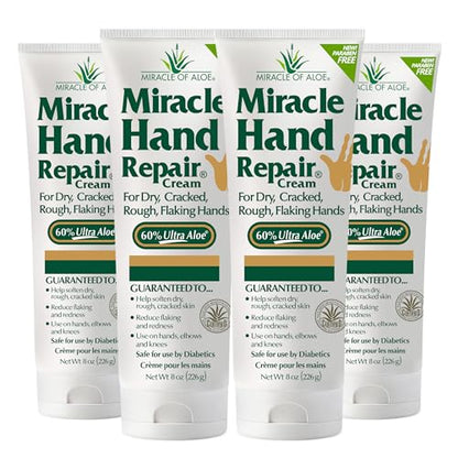 Miracle Hand Repair Cream for Dry Cracked Hands, 8 oz, 4 Pack, Non Greasy | Deep Healing Hand Cream with 60% Aloe Vera, Moisturizer for Working Hands, Fast Absorbing Lotion for Extremely Dry Skin - size: 8 Ounce (Pack of 4)