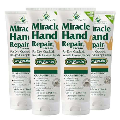 Miracle Hand Repair Cream for Dry Cracked Hands, 8 oz, 4 Pack, Non Greasy | Deep Healing Hand Cream with 60% Aloe Vera, Moisturizer for Working Hands, Fast Absorbing Lotion for Extremely Dry Skin - size: 8 Ounce (Pack of 4)