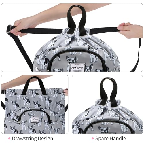 Dry Wet Drawstring Backpack with Shoe Compartment for Women Adjustable Gym Bag - color: Dog