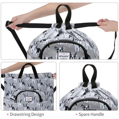Dry Wet Drawstring Backpack with Shoe Compartment for Women Adjustable Gym Bag - color: Dog