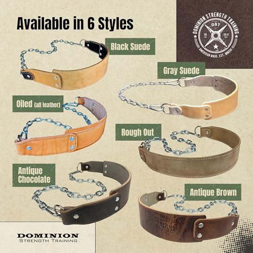 Heavy-Duty Leather Dip Belt with Steel Chain - Ultimate Accessory for Weighted Pullups, Dips, and Progressive Overload - color: Rough Out