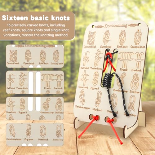 Learn Knot Training Board, 16 Knotting Methods for Beginners, Portable Knot Tying Book for Fishing, Backpacking, Hiking, Outdoor Survival, Camping, Knot-Tying-kit