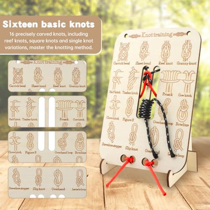 Learn Knot Training Board, 16 Knotting Methods for Beginners, Portable Knot Tying Book for Fishing, Backpacking, Hiking, Outdoor Survival, Camping, Knot-Tying-kit