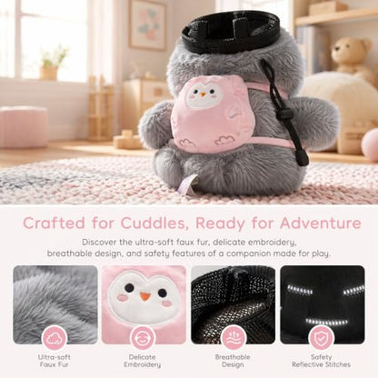 Fluffy Penguin Plush Chalk Bag Drawstring Sealed Magnesium Powder Pouch with Adjustable Belt. Lightweight for Climbing, Weightlifting, Gym and Outdoor Sports.
