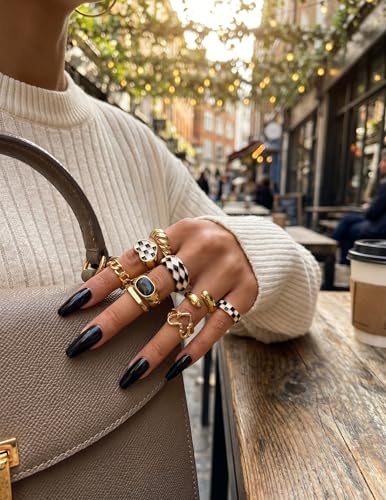 YEEZII Chunky Gold Rings for Women Non Tarnish, 18K Gold Plated Stackable Thumb Ring, Statement Women Rings Set - color: Gold-C