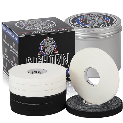 Bighorn Athletics Pro Finger Tape + Tin 0.3" x 45Ft, 8 Rolls, Black/White | Pro Series competition tape – 50% stronger than cotton. Residue-free, sweat-proof adhesive for Jiu Jitsu & hard training. - color: Black/White Assorted