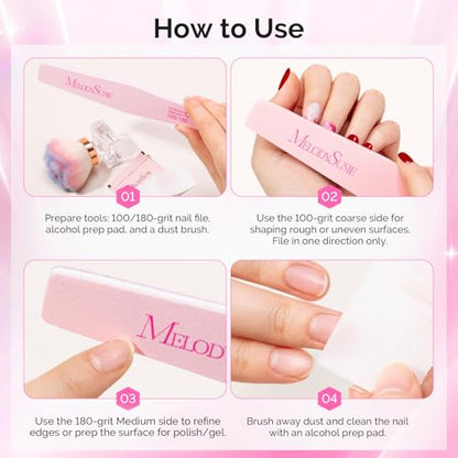 MelodySusie 4Pcs Professional Nail Files 100/180 Grit, Double Sided Emery Boards for Acrylic, Gel and Natural Nails, Manicure Pedicure Shaping Tools for Home Salon, Pink & Purple - size: 4Pcs Mix Shape