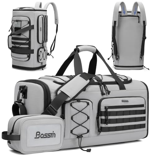 Bosstin Gym Bag for Men & Women,45L Travel Duffle Sports Duffel Bag Gym Weekender Overnight Backpack with Shoe Compartment (GREY CHECKERED) - color: GREY CHECKERED