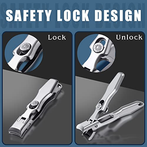 German Nail Clippers for Men with Catcher | Heavy Duty Toe Nail Clippers for Thick Nails Seniors, Ultra Sharp Fingernail Clippers, Anti Splash Nail Cutter - style: Long Handle with Catcher