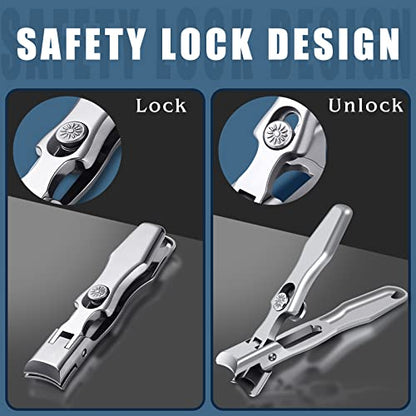 German Nail Clippers for Men with Catcher | Heavy Duty Toe Nail Clippers for Thick Nails Seniors, Ultra Sharp Fingernail Clippers, Anti Splash Nail Cutter - style: Long Handle with Catcher