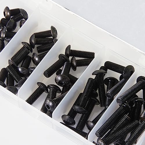 M5 x 10mm 14mm 18mm 20mm 25mm Button Head Socket Cap Screws Bolts, 10.9 Grade Alloy Steel, Black Oxide Finish, Metric Allen Hex Drive, Fully Threaded, Assortment Kit 50Pcs - size: Button M5x10-25 mm