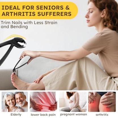 Long Handled Toenail Clippers for Seniors, Nail Clippers for Elderly with Angled Head, Wide Opening Heavy Duty Clippers for Thick Toenails, Ergonomic Handle with Catcher