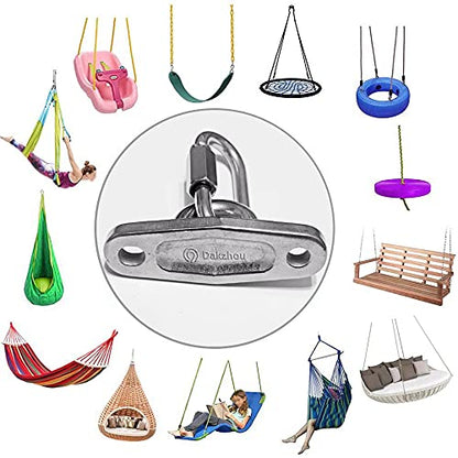 Of2 Heavy Swing Hangers Stainless Steel 304 Rust-Proof Playground Porch Yoga seat Hanger Swing Hammock Chair Suspension kit Indoor and Outdoor 2000 pounds Capacity 2 carabiners - color: Silver-2