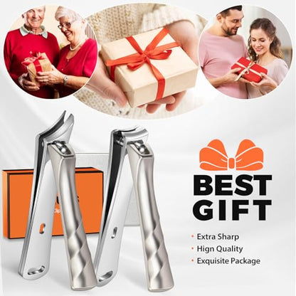 Nail Clippers for Men with Slanted Curved Blade, Large Heavy Duty Fingernail Clipper Stainless Steel Slanted Nail Cutter with Long Handle Gifts for Men Women Adults - style: Silver Ingrown Toenail Clippers