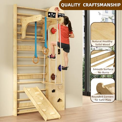 Swedish Ladder 7-in-1, Indoor Wooden Playground, Rock Climbing Wall for Kids and Adults, Kids Indoor Playset, Wooden Jungle Gym, for All Levels and Abilities