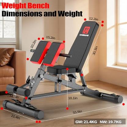 K KINGKANG Weight Bench,Load 500LBS Roman Chair Adjustable Decline/Flat | 5x5cm Commercial-Grade Carbon Steel Frame, 5cm Thick Cushion Relieves Fatigue, Breathable Easy-Clean Leather - color: Daek Gray