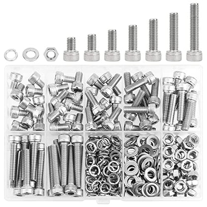 HELIFOUNER 210 Pieces M5 x 6mm /8mm /12mm /16mm /20mm /25mm /30mm, Hex Socket Head Cap Screws Bolts Washers Nuts Kit, 304 Stainless Steel (Hex Wrench is Not Included) - size: M5, style: Socket Head Screws