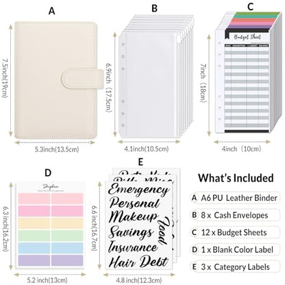 SKYDUE Budget Binder with 8pcs Zipper Envelopes, Money Organizer for Cash with 12pcs Expense Budget Sheets & 24 Blak Sticky Labels, Budget Book with Cash Envelopes (Creamy Oatmeal) - color: Creamy Oatmeal