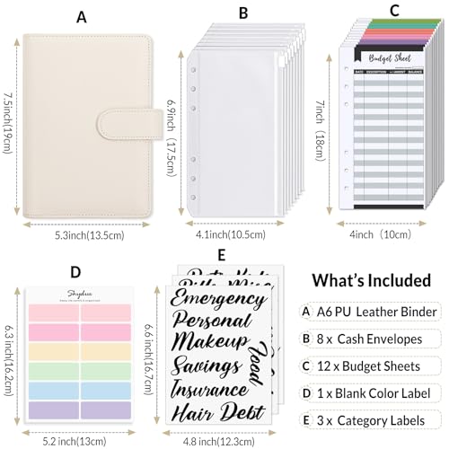 SKYDUE Budget Binder with 8pcs Zipper Envelopes, Money Organizer for Cash with 12pcs Expense Budget Sheets & 24 Blak Sticky Labels, Budget Book with Cash Envelopes (Creamy Oatmeal) - color: Creamy Oatmeal