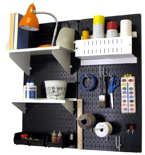 Wall Control Hobby Craft Pegboard Organizer Storage Kit with Black Pegboard and White Accessories - color: Black Pegboard White Accessories