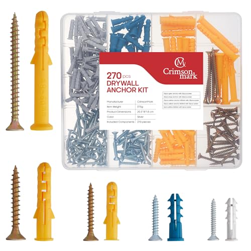270PCS Drywall Anchors and Screws Assortment Kit with Storage Box | 135 Plastic Wall Anchors & 135 Galvanized Philips Screws in 5 Sizes for Wall Decor, Pictures, Curtains & Art Hanging. - size: Nylon