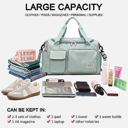 Small Gym Bag for Women, Travel Duffle Bag Carry On Weekender Bag with Shoe Compartment - color: 30#All Green, style: Gym Bag&toiletry Bag