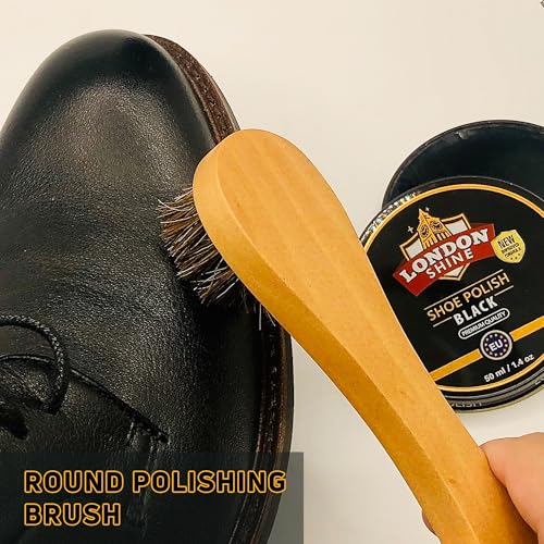 London Shine Shoe Shine Brush Kit, 4 Piece Horsehair Shoe Polish Brush Set for Leather Shoes & Boots, Shoe Care Cleaning Kit with Dauber Applicator Brushes, Suede Cleaner Brush and Microfiber Cloth.
