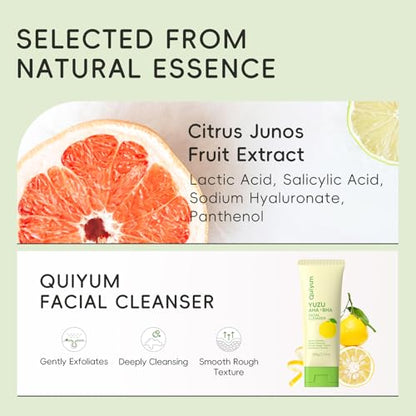 QUIYUM Fruit Skin Care Set, 5 Daily Skincare Routine for Women Teen Girl | Gentle Clean, Smooth, Glow, Moisturize, Facial Skincare Gift Set, for Birthday, Stocking Stuffers - size: 5 Count (Pack of 1)