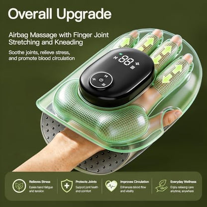 Heated Hand Massager with Finger Stretching & Kneading, Electric Hand & Wrist Massager, 4 Massage & 5 Compression & 3 Temperatures Modes, Gifts for Women Men (Green) - color: Grey