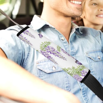 2 Pack Spring Leaves Purple Lavender Floral Butterfly Car Seat Belt Pad Soft Padded Seat Belt Cushion for Child, Stroller Pushchair High Chair, Shock Absorption - color: Pattern 337