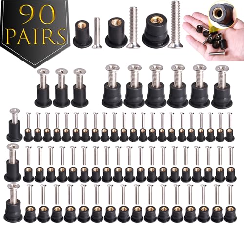WEDAMER 90 Pairs M4 M5 M6 Neoprene Well Nuts with Stainless Steel Screw M5 Rubber Well Nuts Kayak Brass Copper Bolts Well Nut Kit for Kayak Motorcycle Boat Marine Windscreen Accessories (M4 M5 M6) - color: M4/M5/M6 Each 30 Pairs