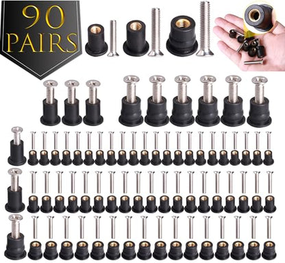 WEDAMER 90 Pairs M4 M5 M6 Neoprene Well Nuts with Stainless Steel Screw M5 Rubber Well Nuts Kayak Brass Copper Bolts Well Nut Kit for Kayak Motorcycle Boat Marine Windscreen Accessories (M4 M5 M6) - color: M4/M5/M6 Each 30 Pairs