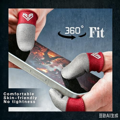6PCS Gaming Finger Sleeves. 0.29MM Silver Fiber, Anti Sweat, Extremely Thin,Breathable Touchscreen dedales Gamer Finger Cover Thumb Sleeve Fit Phone Game Tablet Devices. (Red) - color: Red