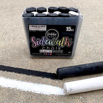 Loddie Doddie Jumbo Chalk Bucket, Sidewalk Chalk, Washable, B&W, 15 Pack | Sidewalk Chalk Bulk, Easy Grip Tapered Sticks, Washable for Easy Cleanup, Sidewalk Chalk for Kids, Outdoor Kids Activities - color: 10 Black. 5 White