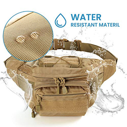 FRTKK Tactical Fanny Pack Military Waist Bag Pack with USA Flag Patch Utility Hip Pack with Adjustable Strap for Outdoors Fishing Cycling Camping Hiking Dog Walking (Tan 2) - color: Tan 2