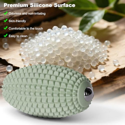 HODEMI Vibrating Massage Ball with Magnetic Rolling Head, Handheld High-Frequency Vibration Massager, 3 Speed Levels, Rechargeable Silicone Massage Roller for Gym, Office, and Travel Use (Green) - color: Green