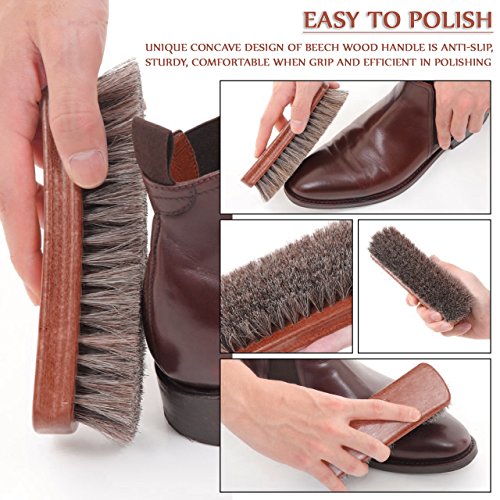 TAKAVU Shoe Shine Kit 4pcs, 100% Horse Hair, Polish & Crepe Suede Brush | HorseHair Shoe Cleaning Brushes, Polish Applicator Dauber & Buffing Cloth, Leather Care for Boots, Dress Shoes & Bags