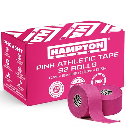 Hampton Adams | As Seen on Shark Tank | Original Athletic Sports Tape (32 Pack) | 45ft Rolls | Very Strong Easy Tear NO Sticky Residue | Best Tape for Athlete & Trainers | Fingers Ankles (Hot Pink) - color: Hot Pink, size: 1.5 inch (32 Rolls)