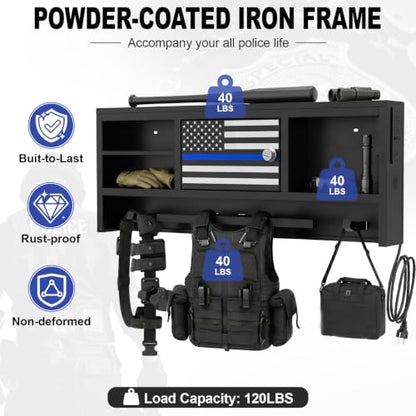 Police Gear Rack with Built-in Power Strip, Tactical Gear Organizer Stand for Duty Belt, Police Vest, Body Armor, Plate Carrier, Helmet Storage, Heavy Duty Gear Rack - size: Wall Mounted w/Combination Lock