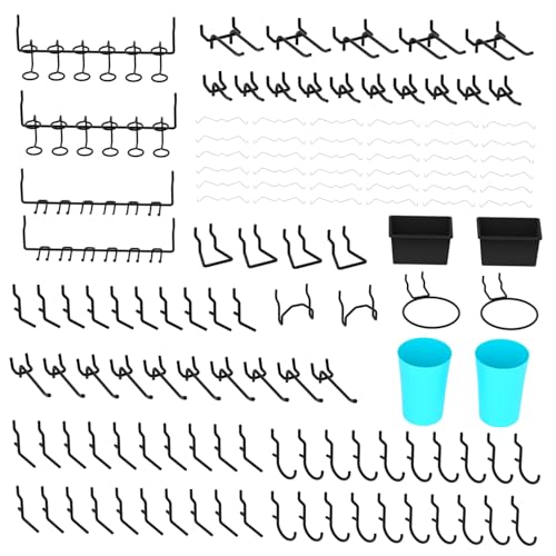 157 PCS Extra Thick Pegboard Hook Set, Metal Pegboard Accessory Organizer with Storage Bins and Peg Locks, Fits 1/4 Inch Pegboard Only, Ideal for Tools, Garage and Workshop Storage (Black) - color: Black