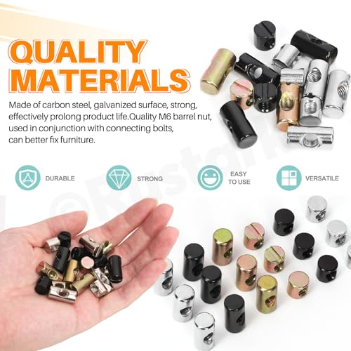 50Pcs M6x10mm Nickle Barrel Nuts Assortment Kit Metric Cross Dowels Slotted Nut Furniture Nuts Cross Dowel Hammer Nut for Wood Furniture Beds Crib Chairs - style: nickle plated 6x10MM barrel nuts