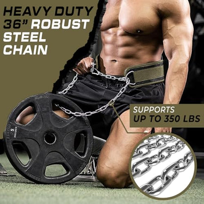 LARA STAR Dip Belt for Weightlifting, Weight Belt for Pull-Ups, Powerlifting, Squats, and Bodybuilding – Heavy-Duty Steel Chain, Neoprene Support, Lifts up to 650 lbs. - color: Green